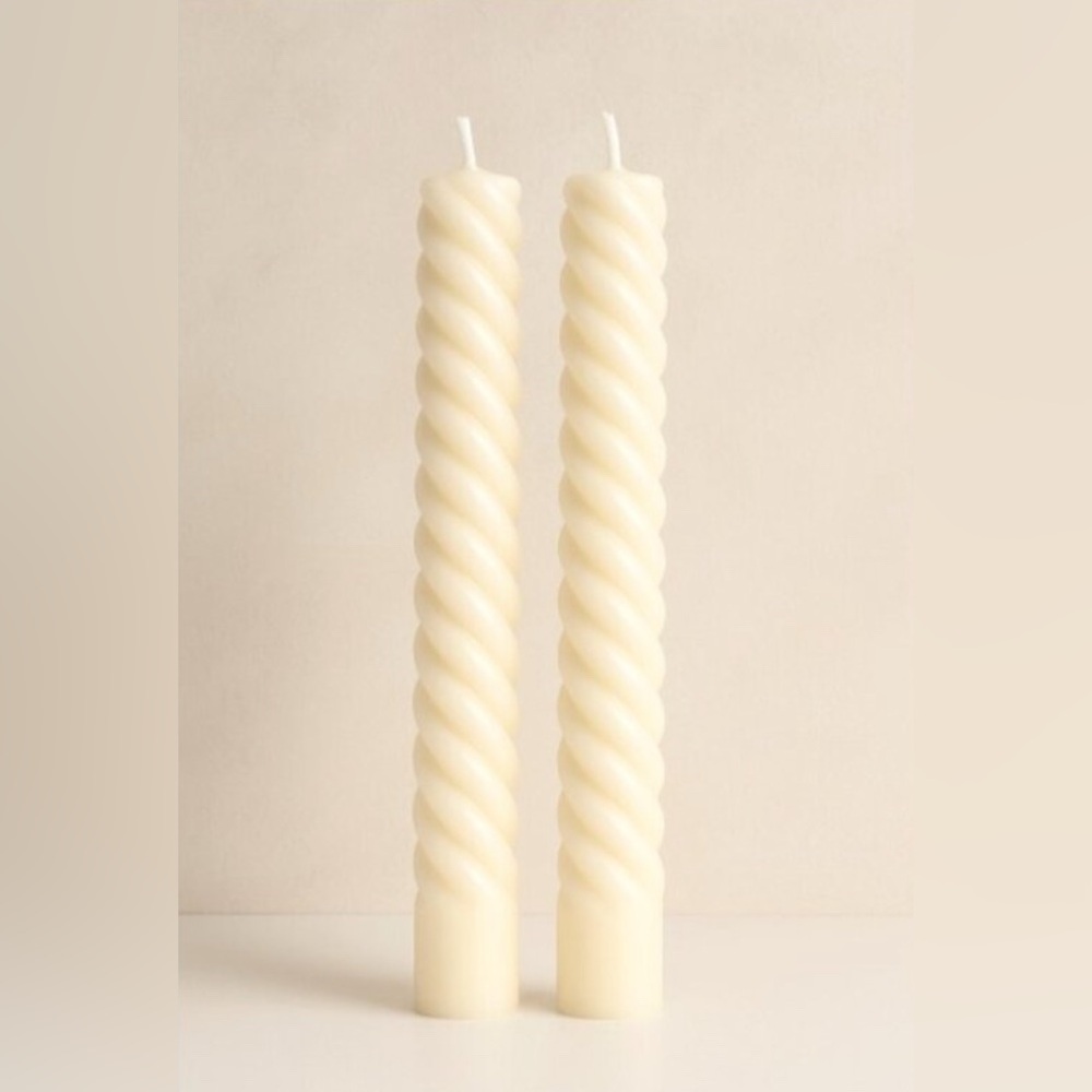 Rope Taper Candles. White. Set of 2  – Modern Twisted Spiral, New!